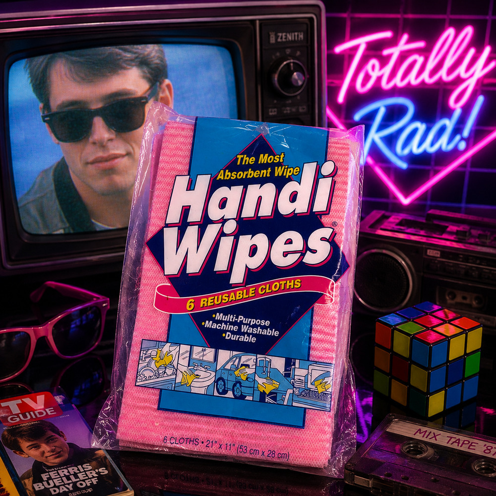 Vtg 1987 Handi Wipes Pink 6 Pk NEW Sealed Reusable Cleaning Cloths TV Movie Prop